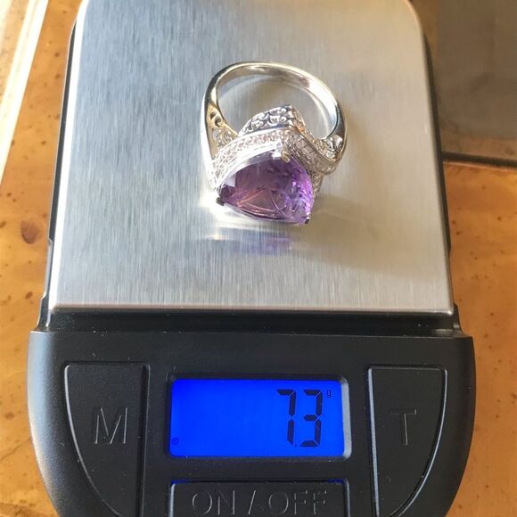 African Amethyst Sterling Silver Carved Ring Size 9 - Picture 3 of 9
